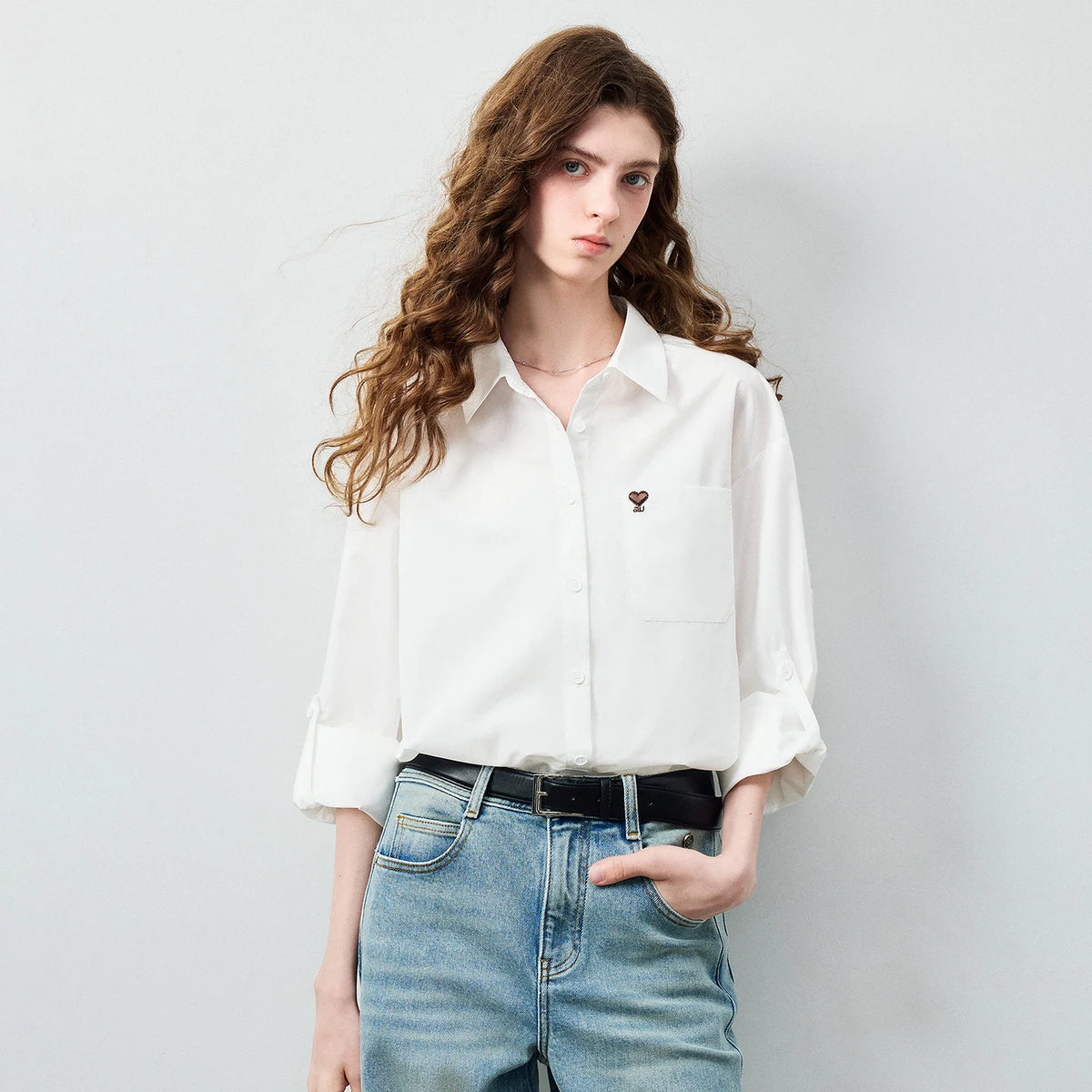 Heart-Detail Button-Up Shirt