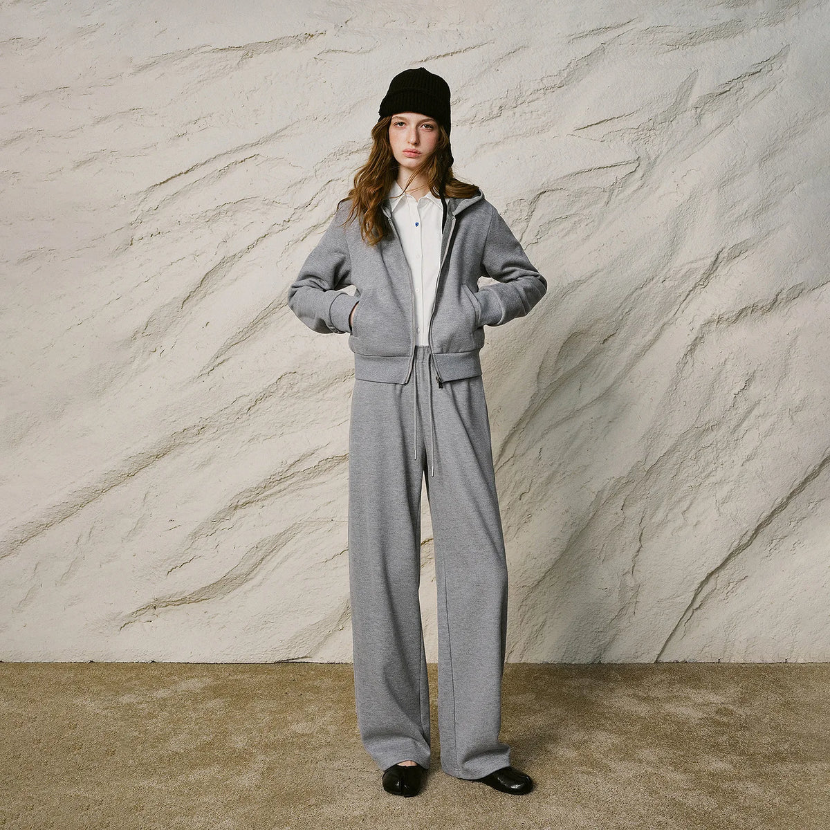 Zip Hoodie and Wide-Leg Pants Set