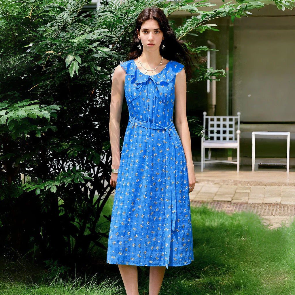 Floral Ruffle-Trim Midi Dress
