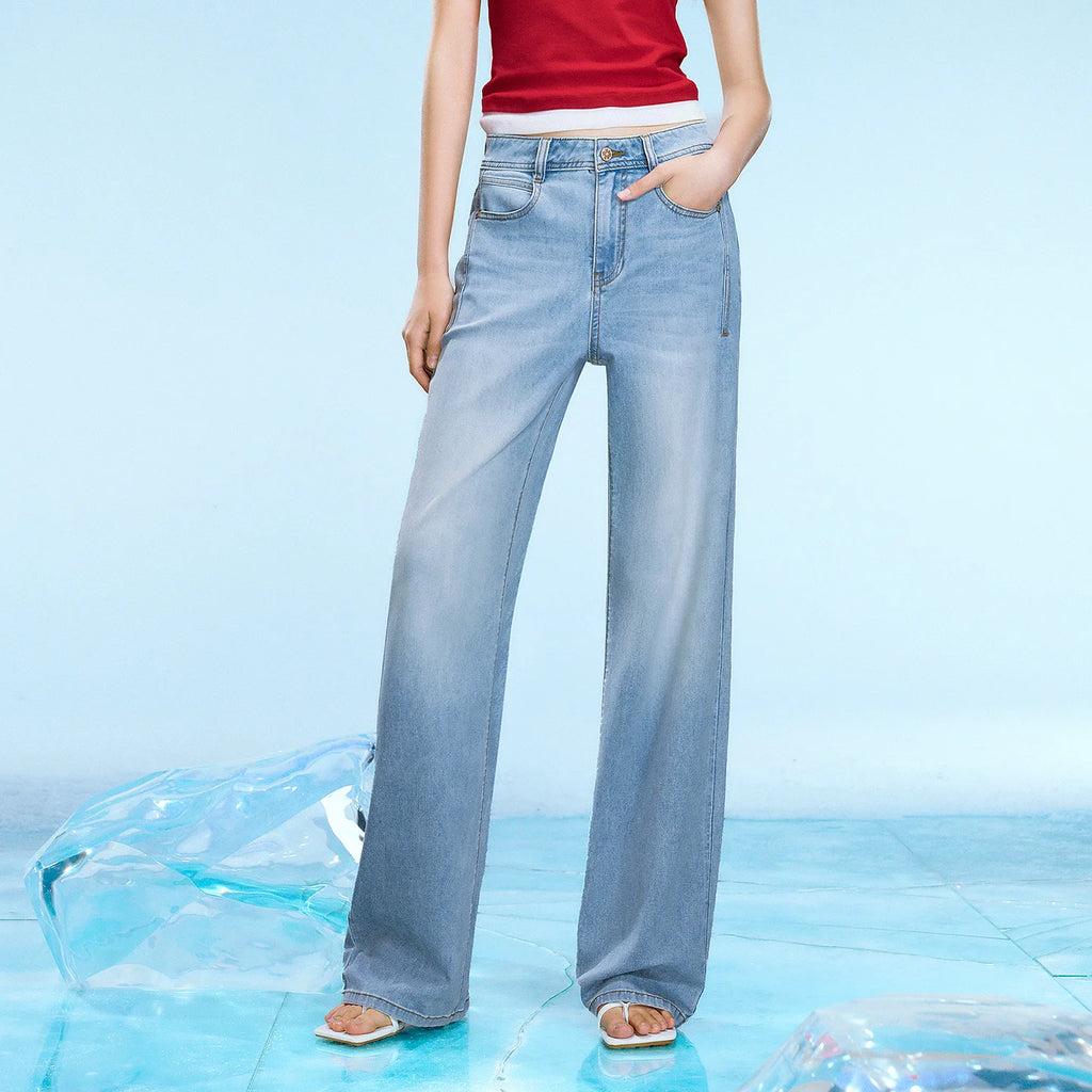 Wide-Leg Faded Jeans