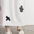 Bird-Motif A-Line Midi Skirt