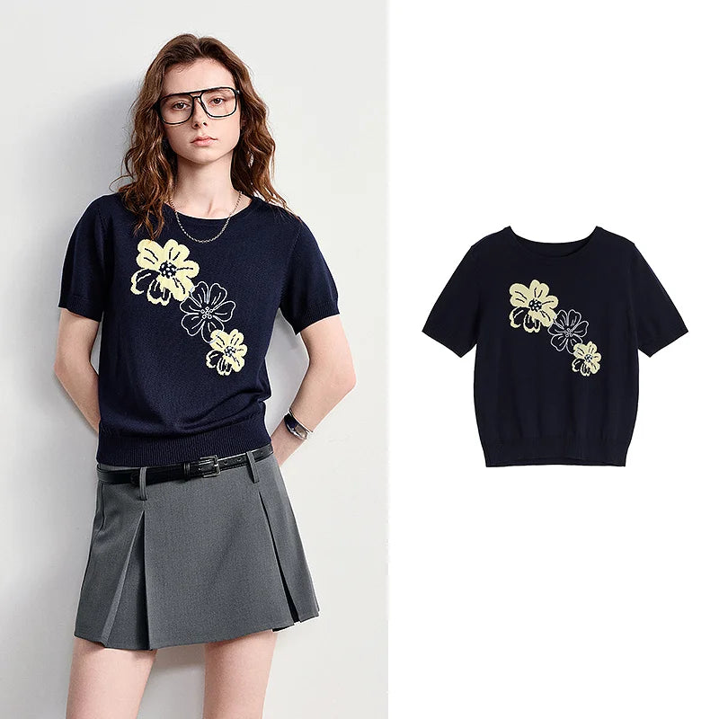Floral-Motif Knit Tee
