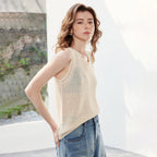 Open-Knit Crewneck Tank Top