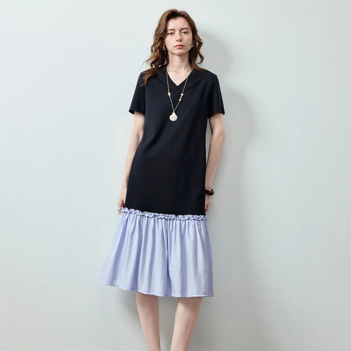 V-Neck Ruffle-Hem T-Shirt Dress