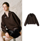 Decorative-Motif Polo Sweatshirt