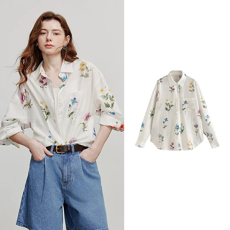 Floral Long-Sleeve Collared Shirt