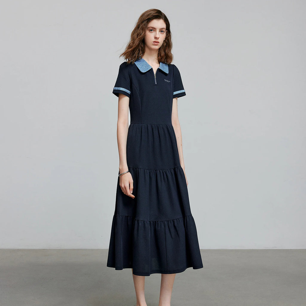 Tiered Short-Sleeve Midi Polo Dress