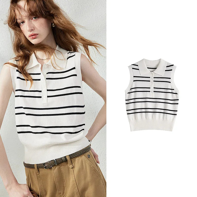 Striped Sleeveless Knit Polo