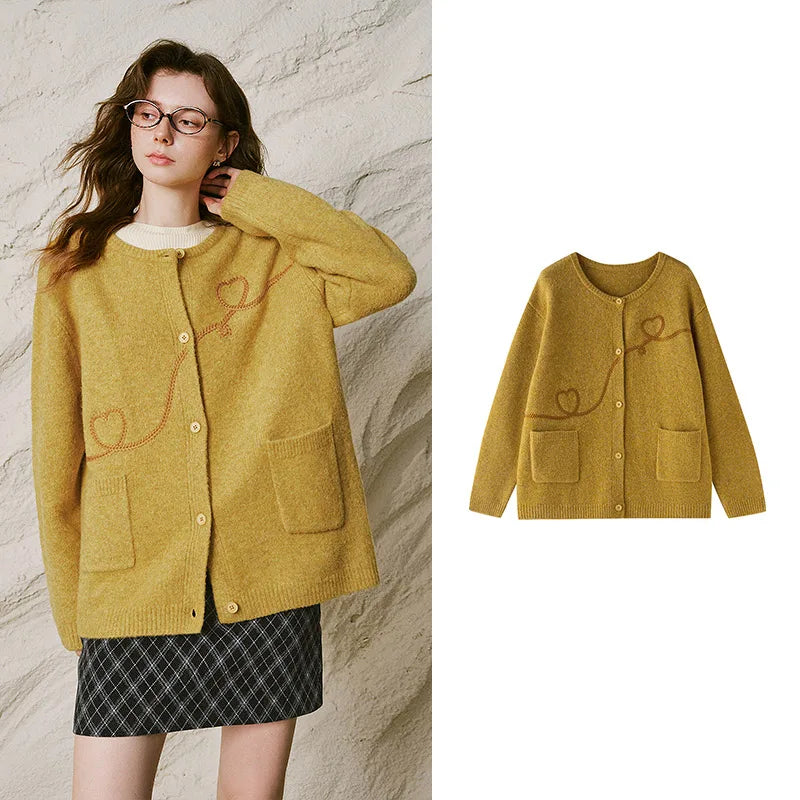 Heart Embroidered Knit Cardigan