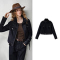 Cropped Button-Front Denim Jacket