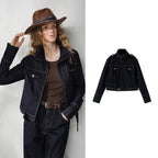 Cropped Button-Front Denim Jacket