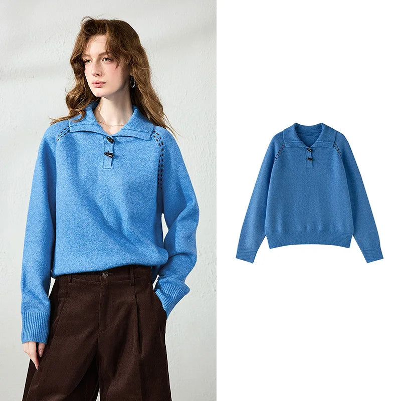 Toggle-Detail Collared Knit Top