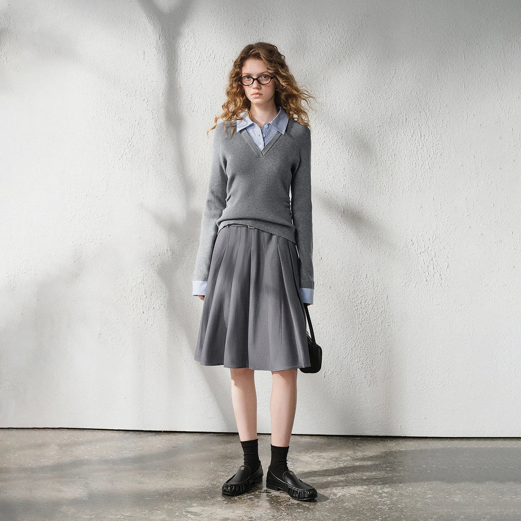 Layered-Look V-Neck Knit Top