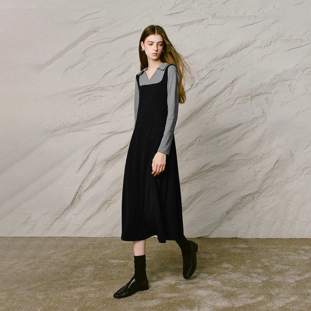 Square-Neck Midi Pinafore Dress
