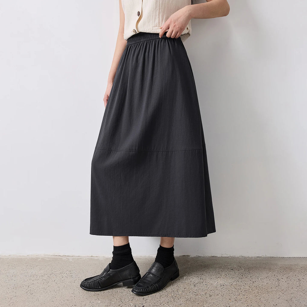 Gathered-Waist Midi Skirt