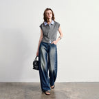 Contrast-Collar Knit Shirt