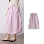 Elastic-Waist Bubble Midi Skirt