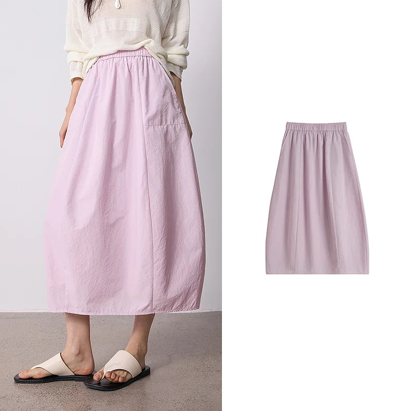 Elastic-Waist Bubble Midi Skirt