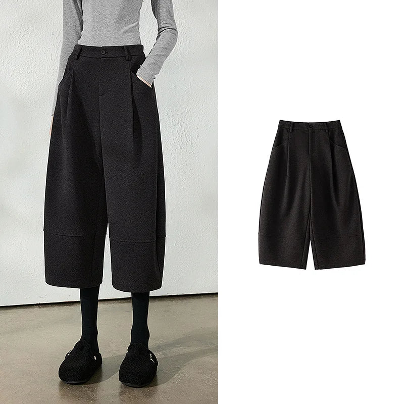 Pleated Cropped Barrel-Leg Pants
