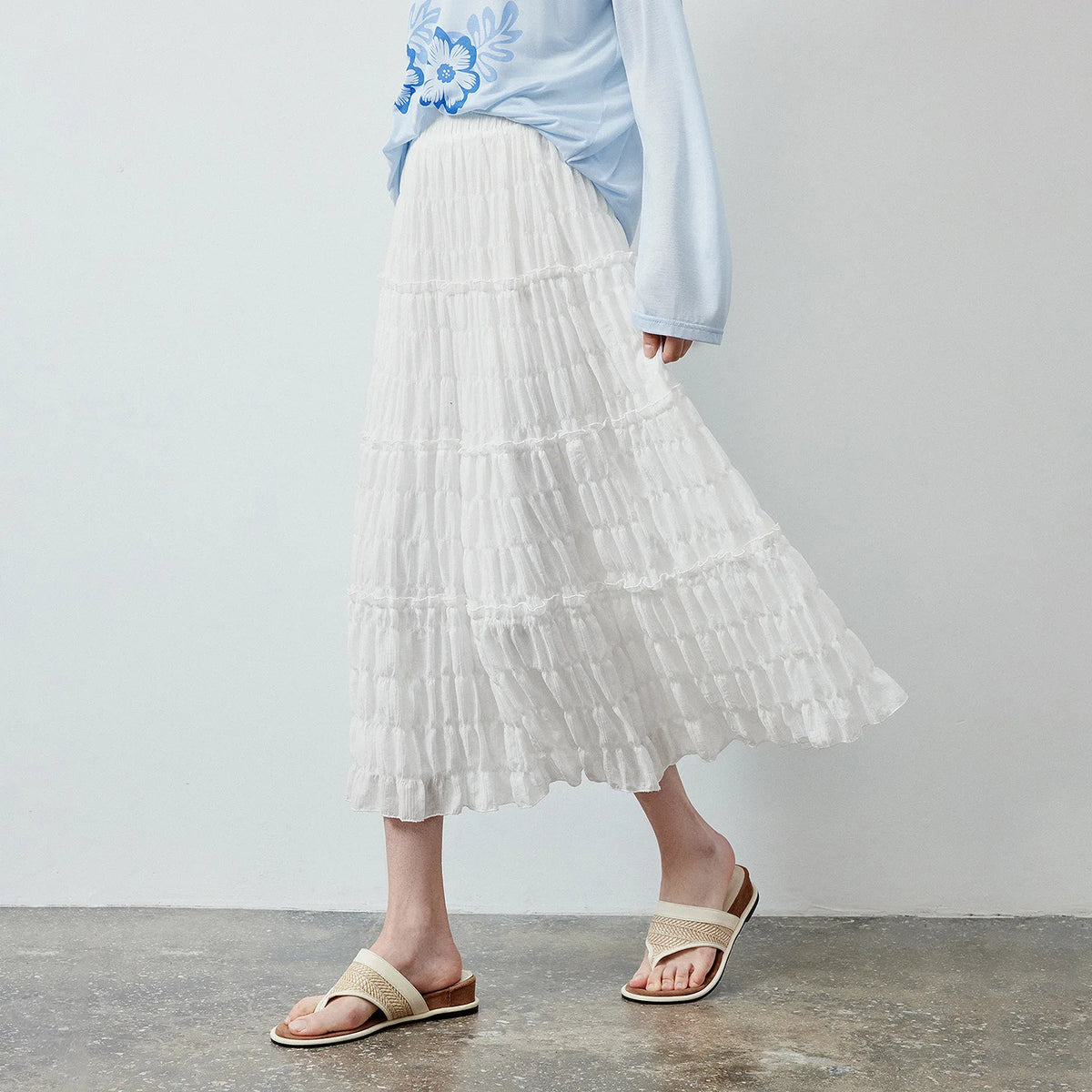 Tiered Ruffle Midi Skirt