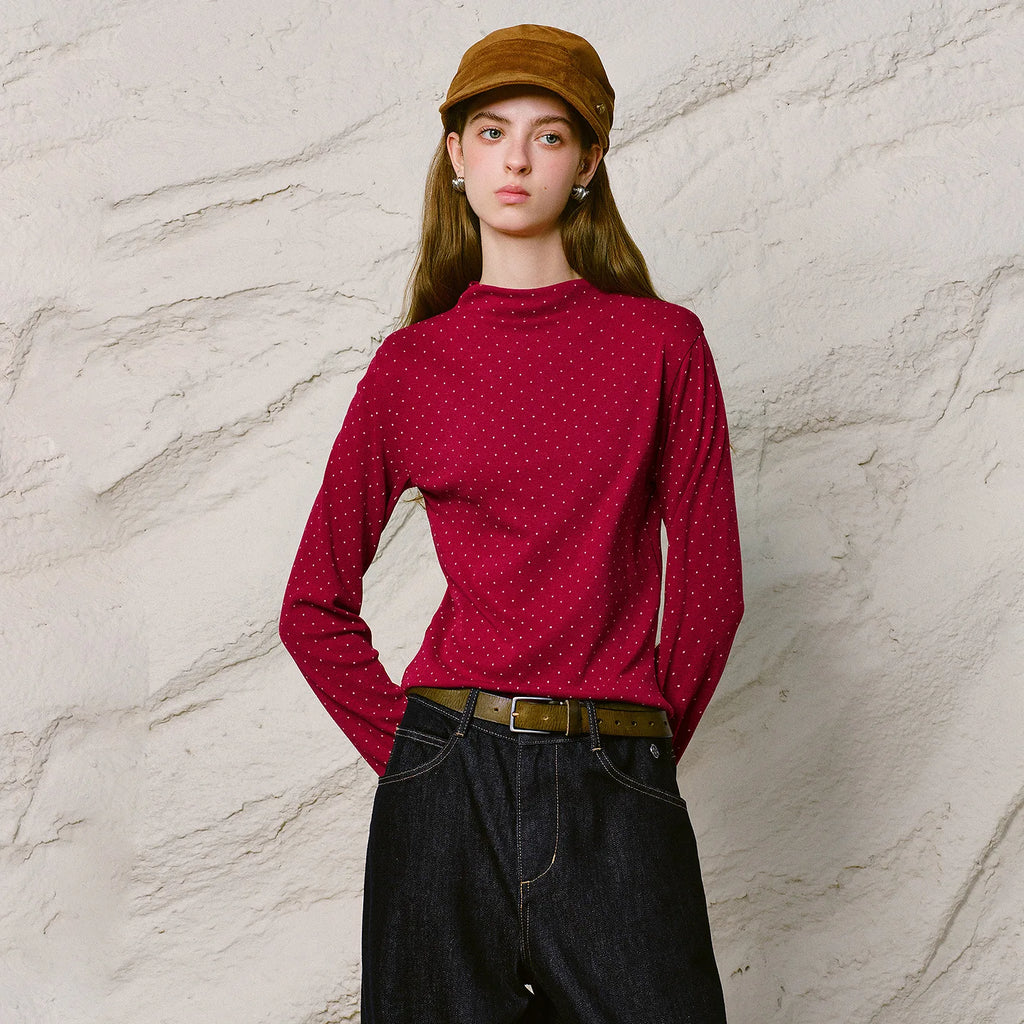 Polka-Dot Mock-Neck Top