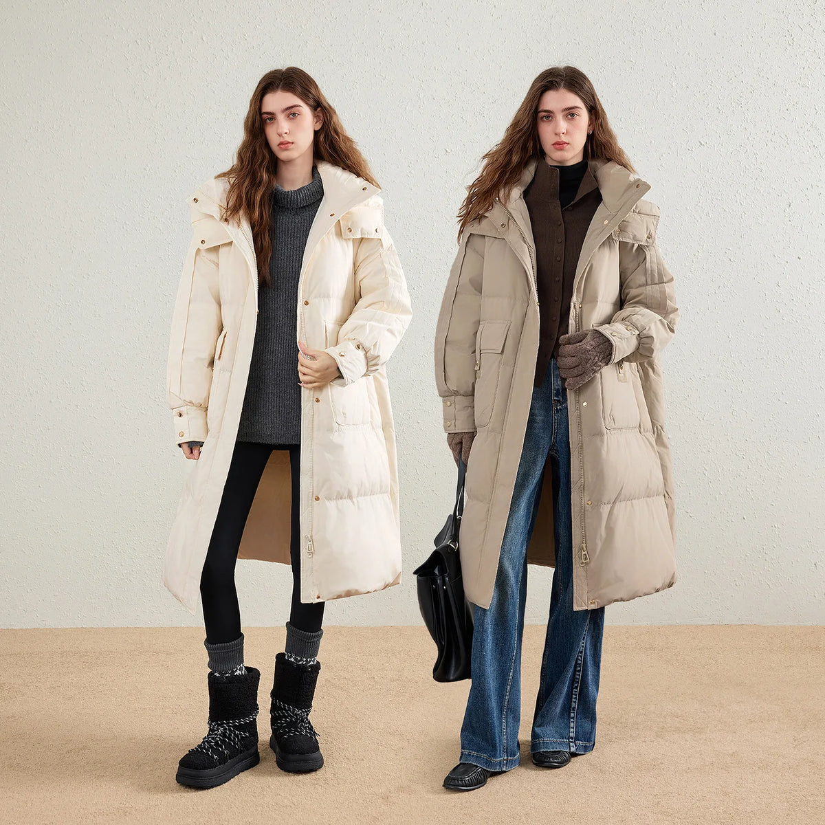 Hooded Flap-Pocket Puffer Coat