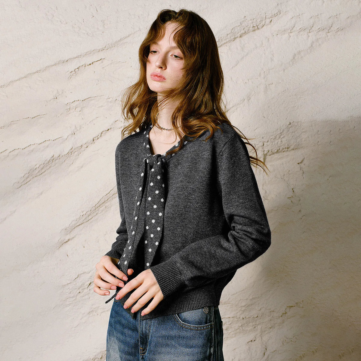 Tie-Neck Knit Cardigan