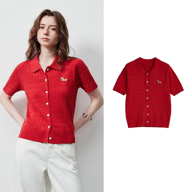Cable-Knit Polo Cardigan