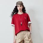 Contrast-Cuff Horse-Detail Tee