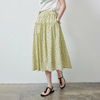 Polka-Dot Gathered Midi Skirt