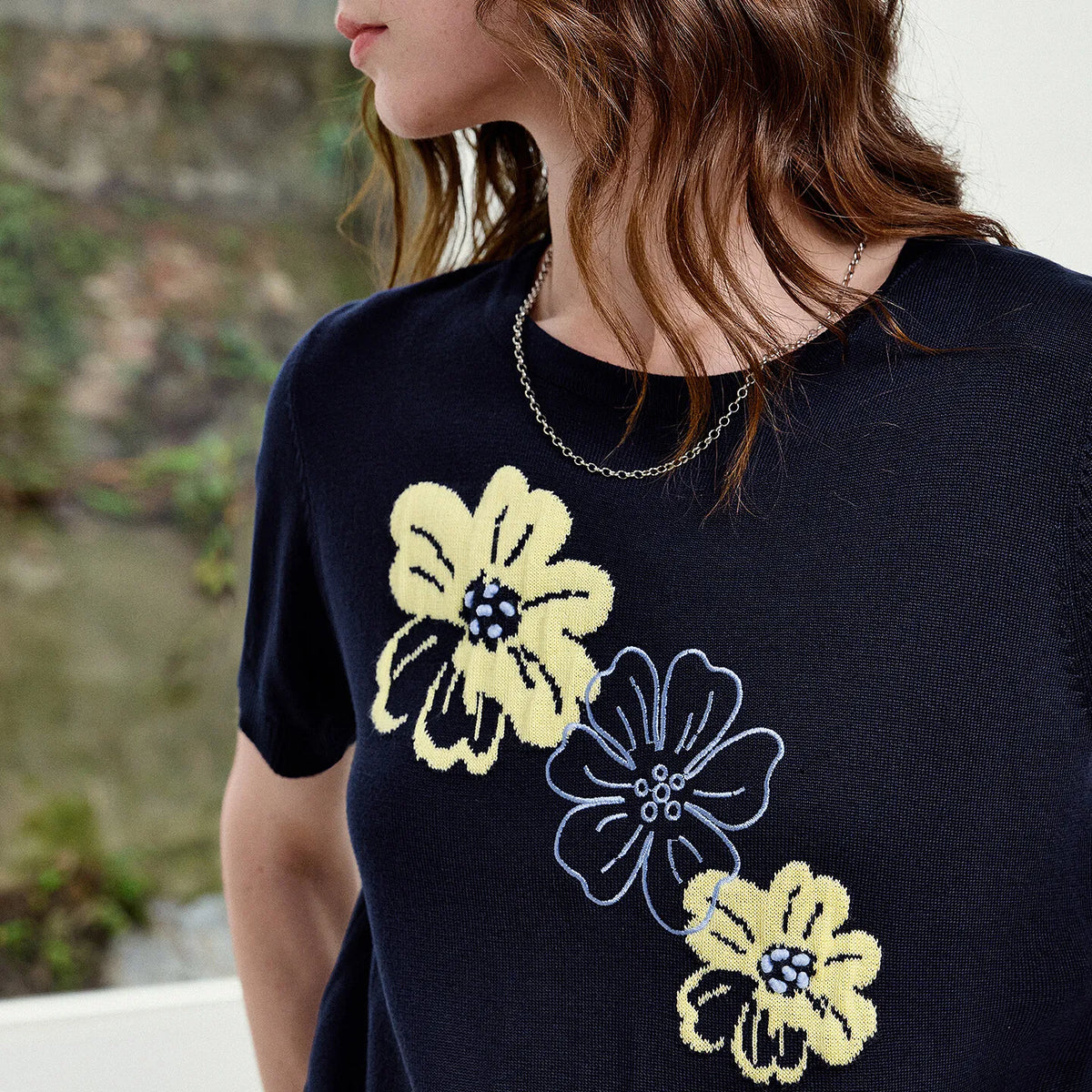 Floral-Motif Knit Tee