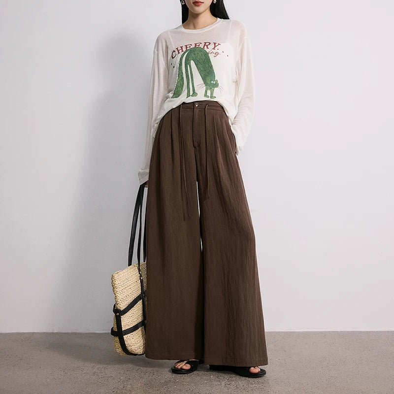 Draped Pleated Wide-Leg Pants