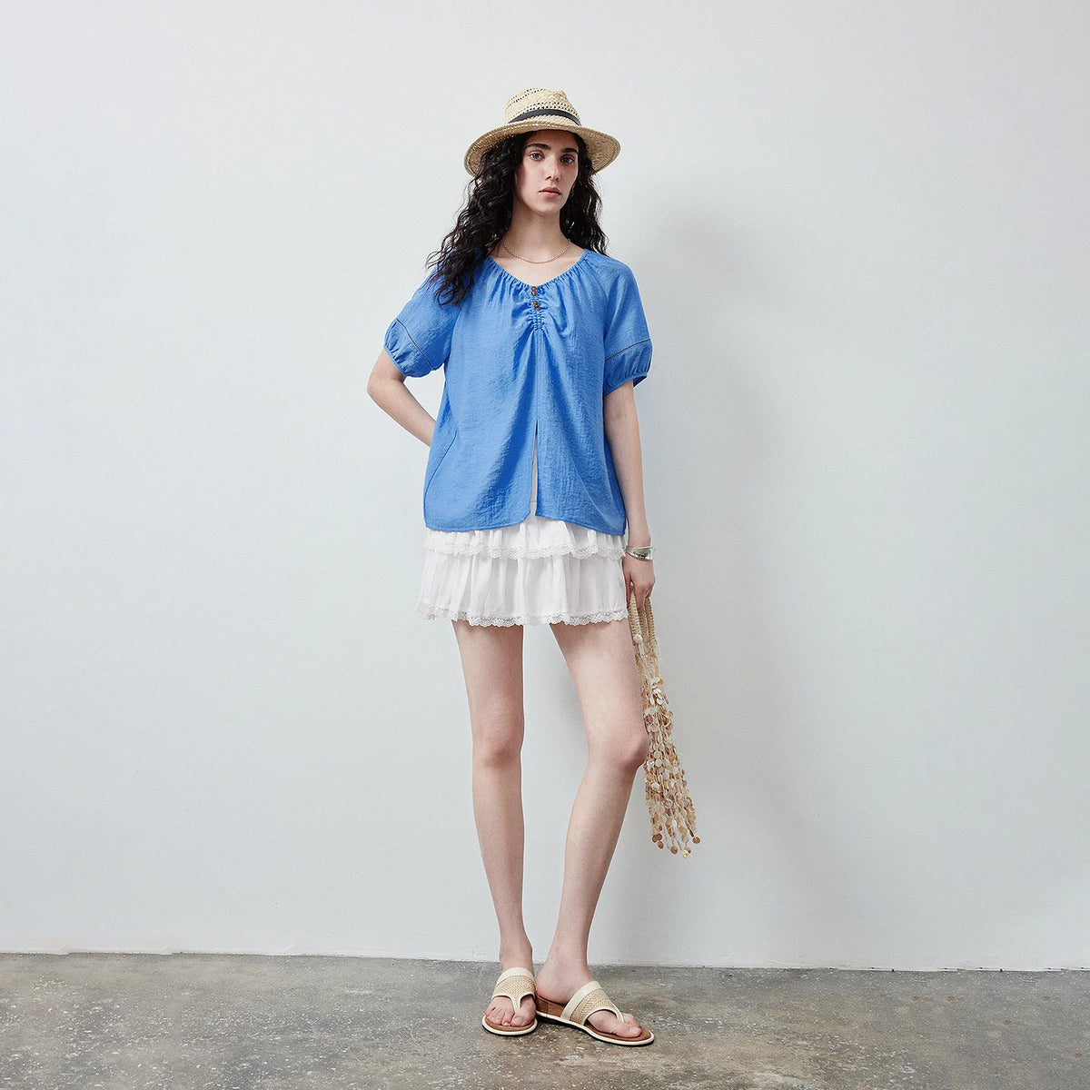 Gathered Puff-Sleeve Blouse
