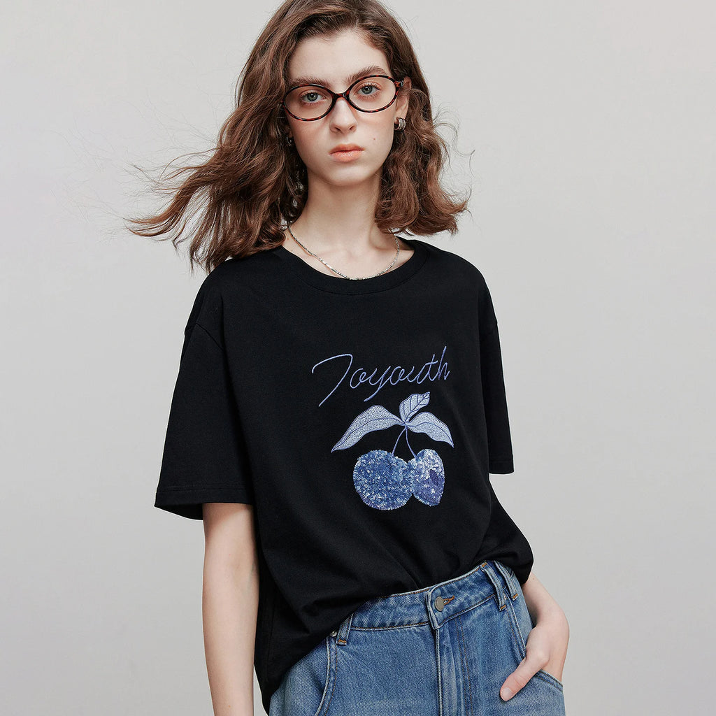 Cherry-Motif Crewneck Tee