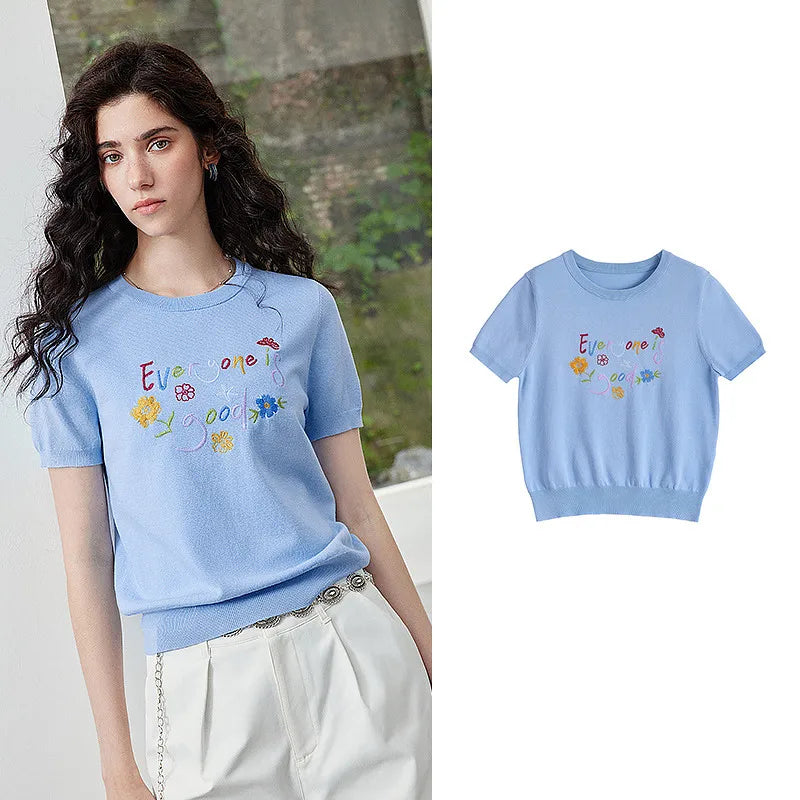 Floral Slogan Knit Tee