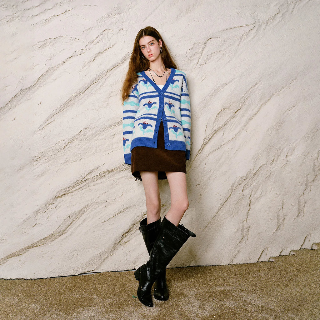 Floral Striped Knit Cardigan