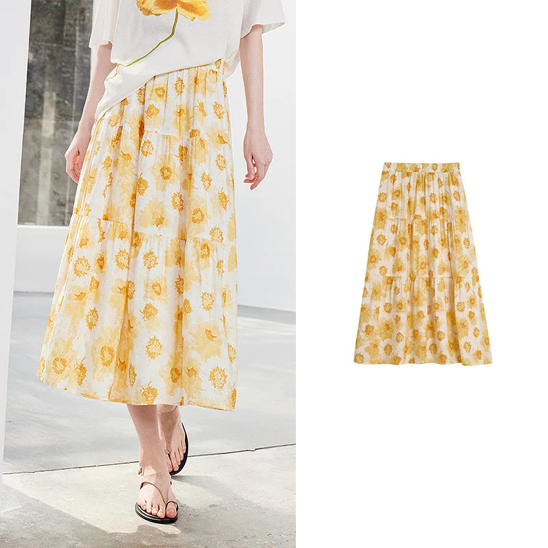 Floral A-Line Midi Skirt