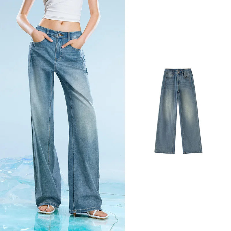 Wide-Leg Faded Jeans