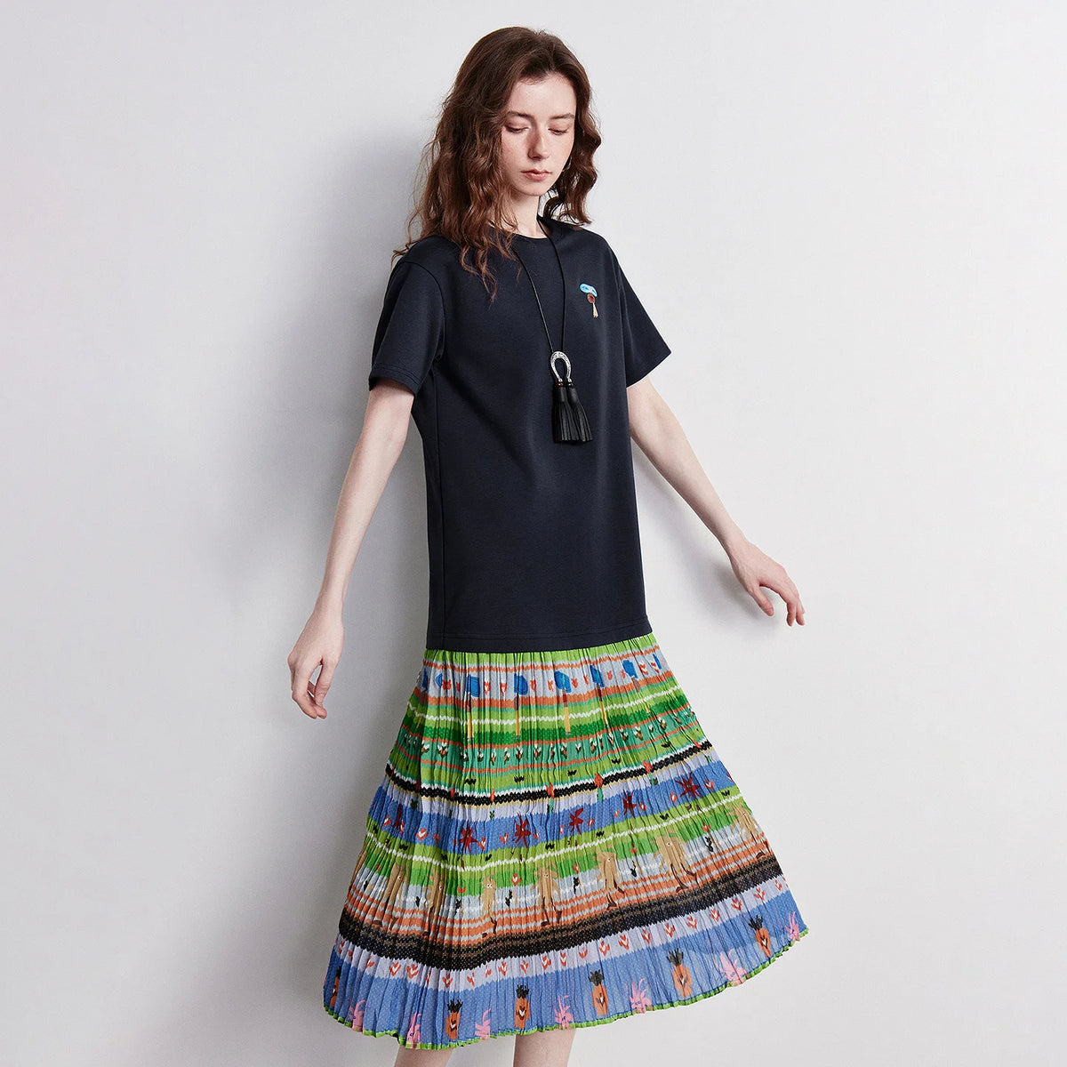 Printed-Panel T-Shirt Dress