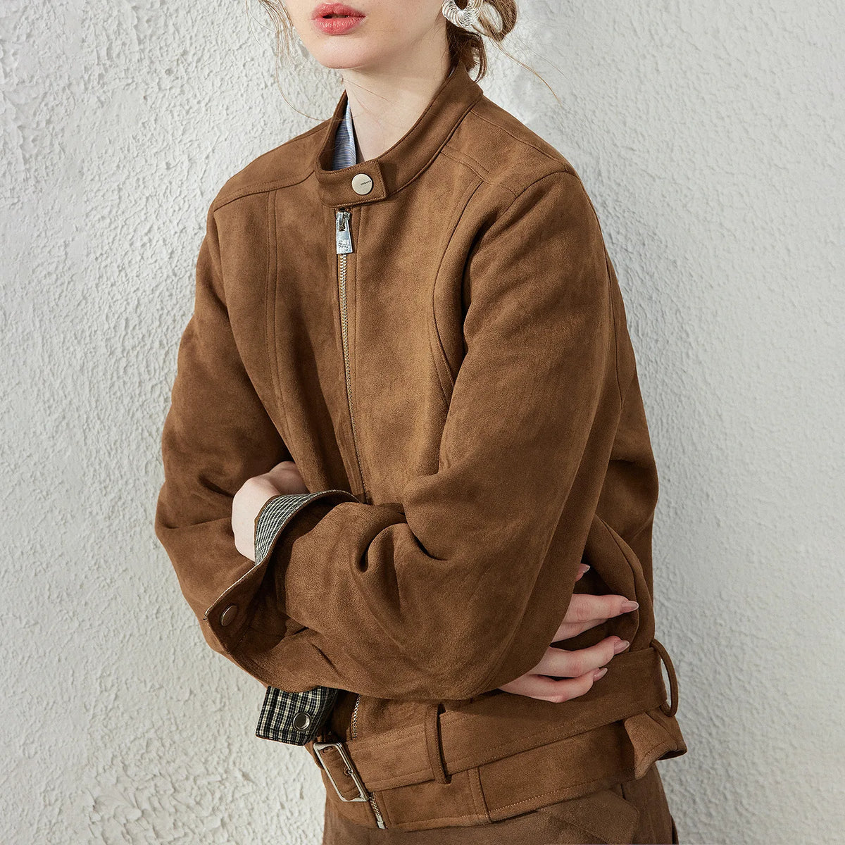 Checked-Trim Zip Jacket