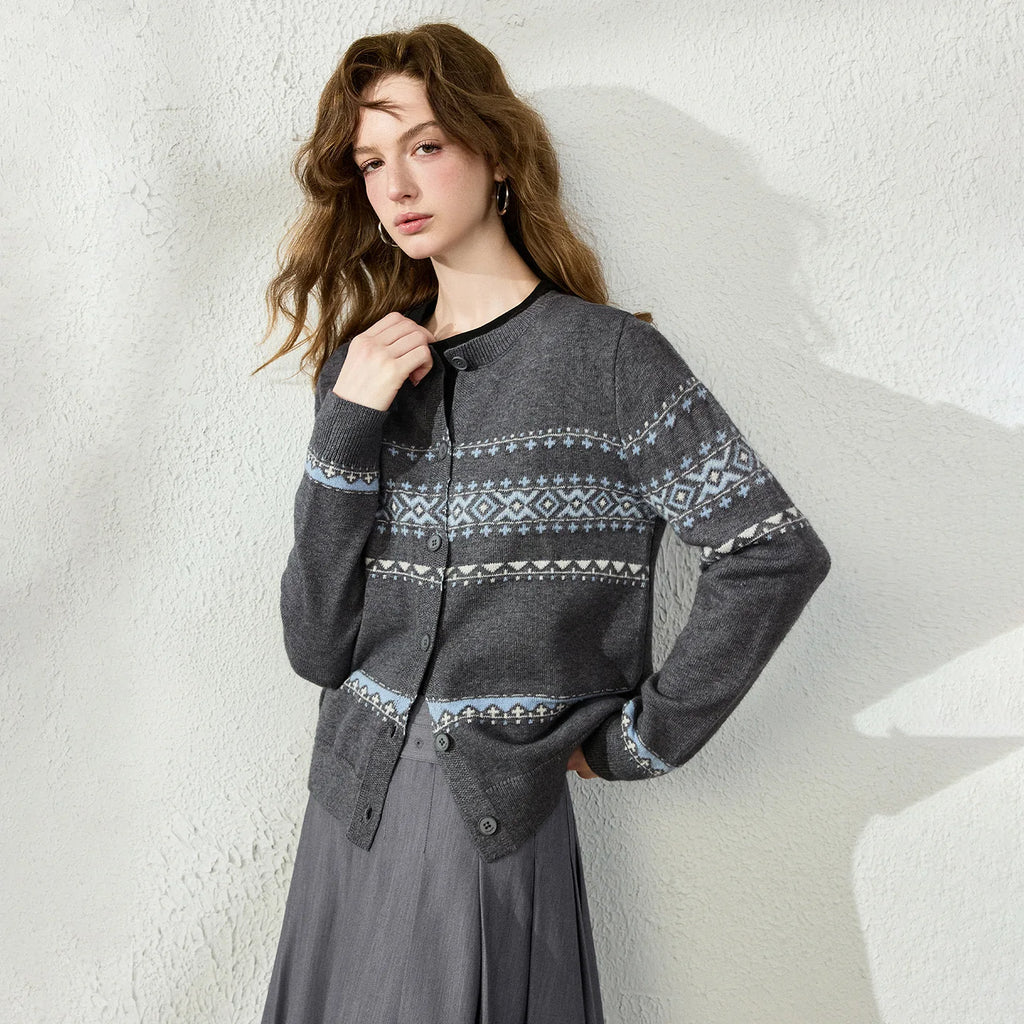 Fair Isle Zip-Up Knit Cardigan