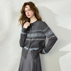 Fair Isle Zip-Up Knit Cardigan
