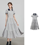 Tiered Short-Sleeve Midi Polo Dress