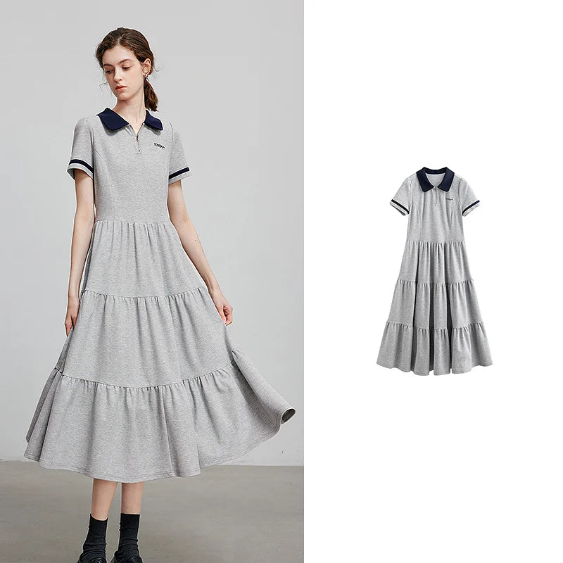 Tiered Short-Sleeve Midi Polo Dress