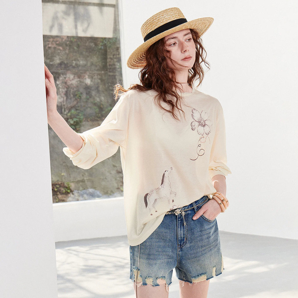 Horse-Print Long-Sleeve Tee