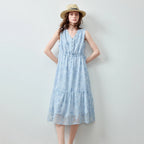 Textured V-Neck Tiered Midi Dress