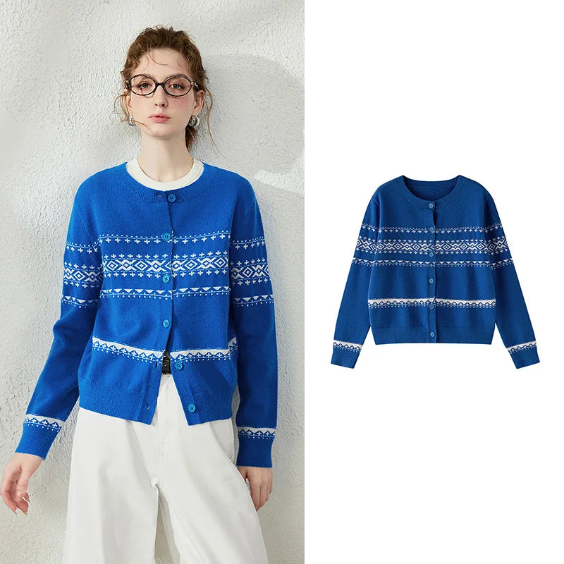 Fair Isle Zip-Up Knit Cardigan