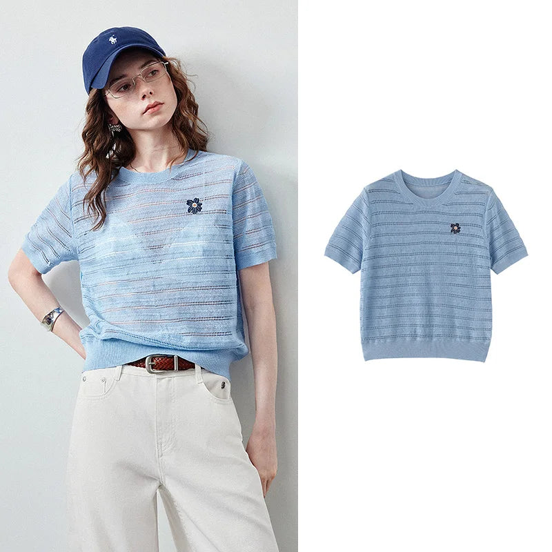 Textured Short-Sleeve Knit Top