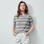 Contrast-Trim Striped Knit Tee