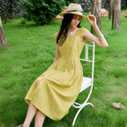 Square-Neck Gathered-Waist Midi Dress